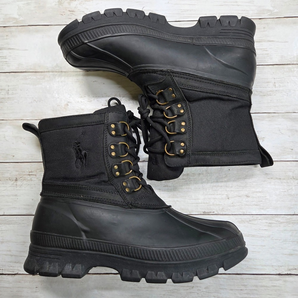 Polo Ralph Lauren Crestwick Duck Boots Men 11D Black Leather Nylon Upper